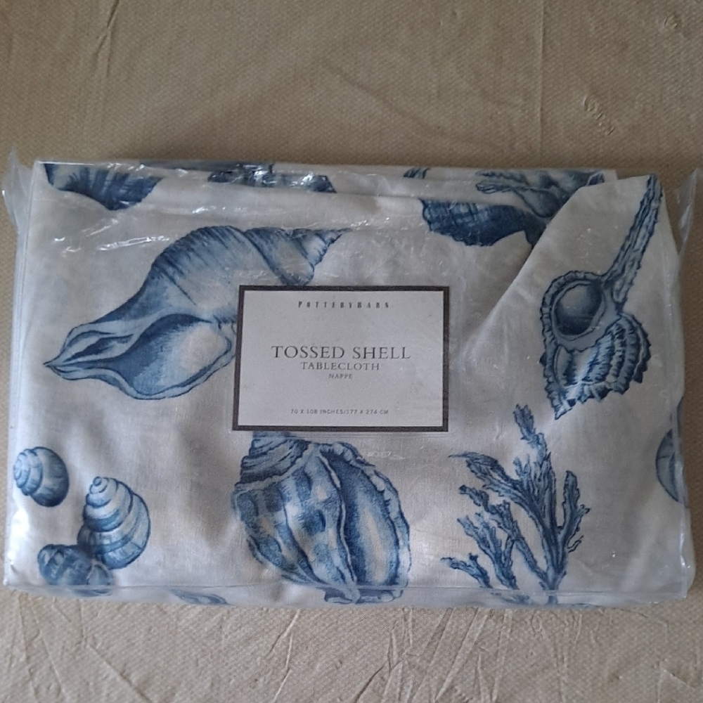 Pottery Barn Blue and White Seashell Tablecloth